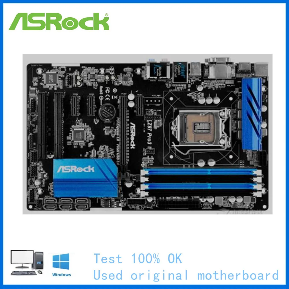 

For ASRock Z97 Pro3 Computer USB3.0 SATAIII Motherboard LGA 1150 DDR3 Z97 Desktop Mainboard Used