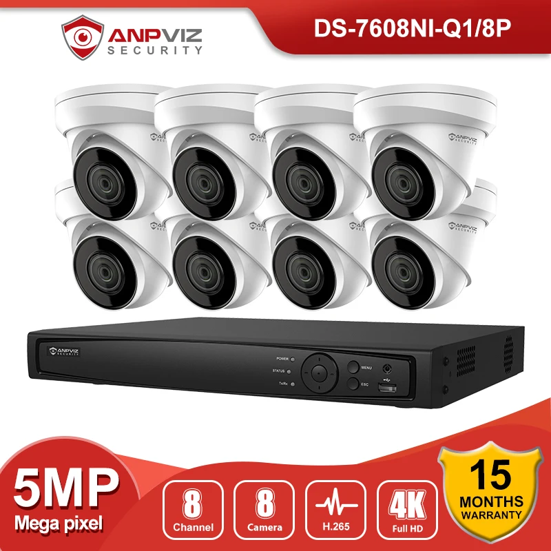 Anpviz 4K 8CH NVR 5MP IP Camera Security POE System Kit With Audio Outdoor CCTV Video Surveillance Cam Set IP67