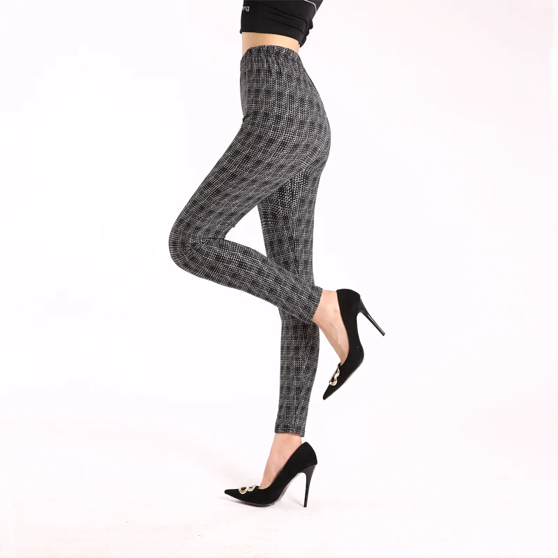 Spring and Autumn Women Leggings Diamond Check Print Push Up Fitness Slim Fashion High Waist Mujer Polyester Ankle Length Bottom