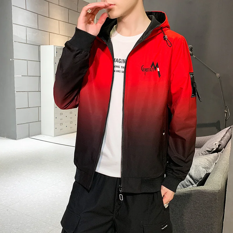 

Men's Hooded Jacket Simplicity All-match Student Fashion Loose Small Fresh Harajuku Color Matching Pockets Double-sided Wear