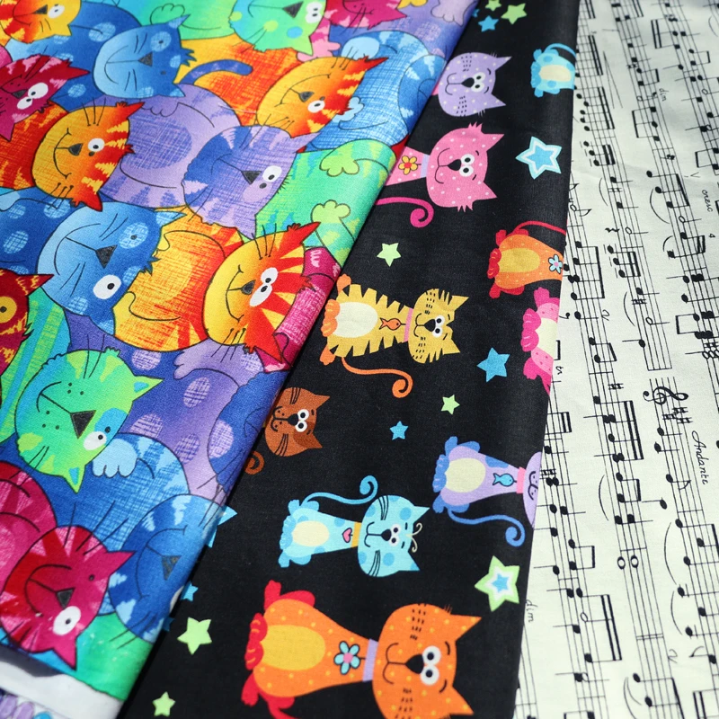 By Meter Cartoon Cats Patchwork Music Note Cotton Cloth Craft Diy Zakka Cotton Material Fabric Poplin