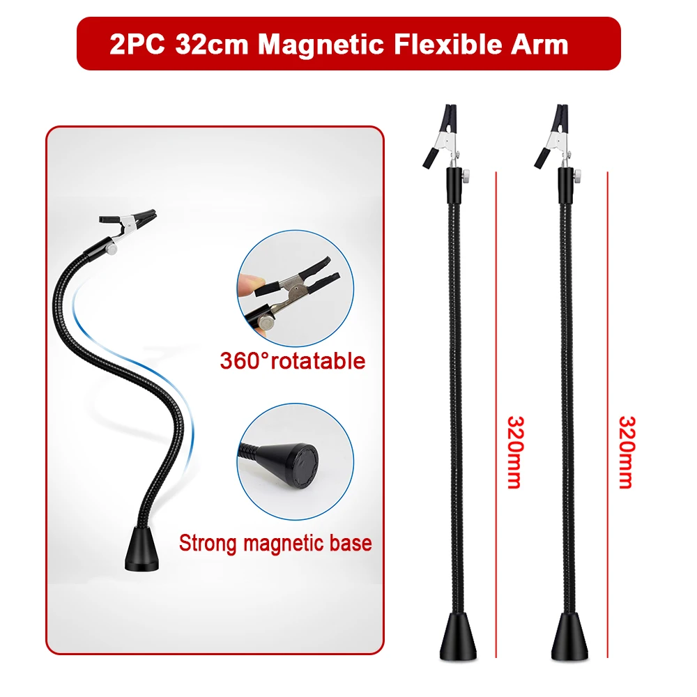 NEWACALOX Magnetic Welding Third Hand LED Magnifier Lamp Adjustable Circuit Board Bracket 360° Rotating PCB Fixture Repair Tool