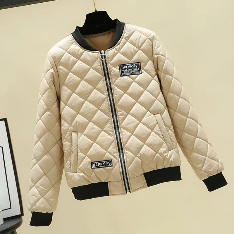 Autumn Winter for Women Lady Down Short Rhombus Pattern Coat Female Bomber Jacket