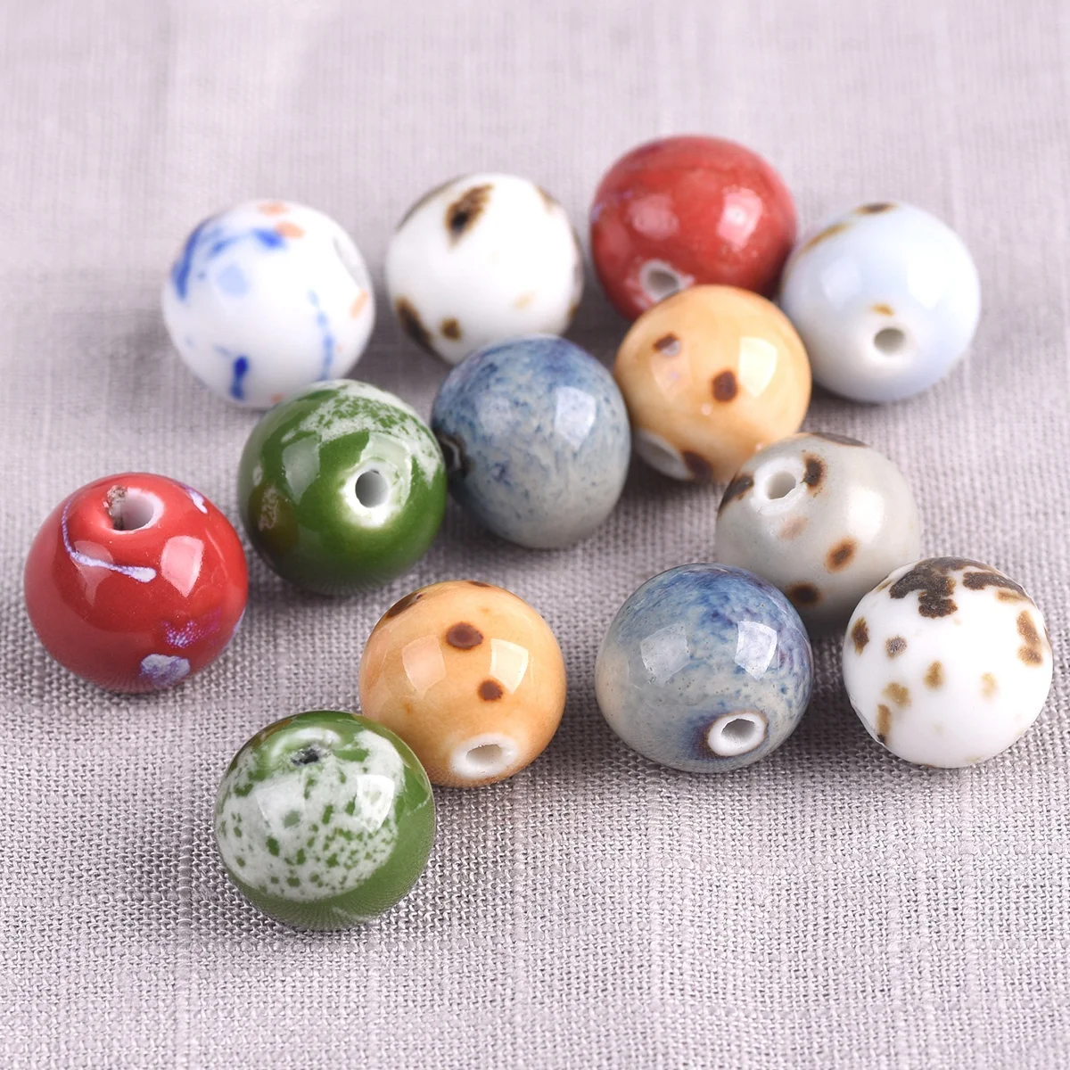 

10pcs 14~15mm Random Mixed Round Ceramic Porcelain Handmade Loose Spacer Beads lot for DIY Crafts Jewelry Making