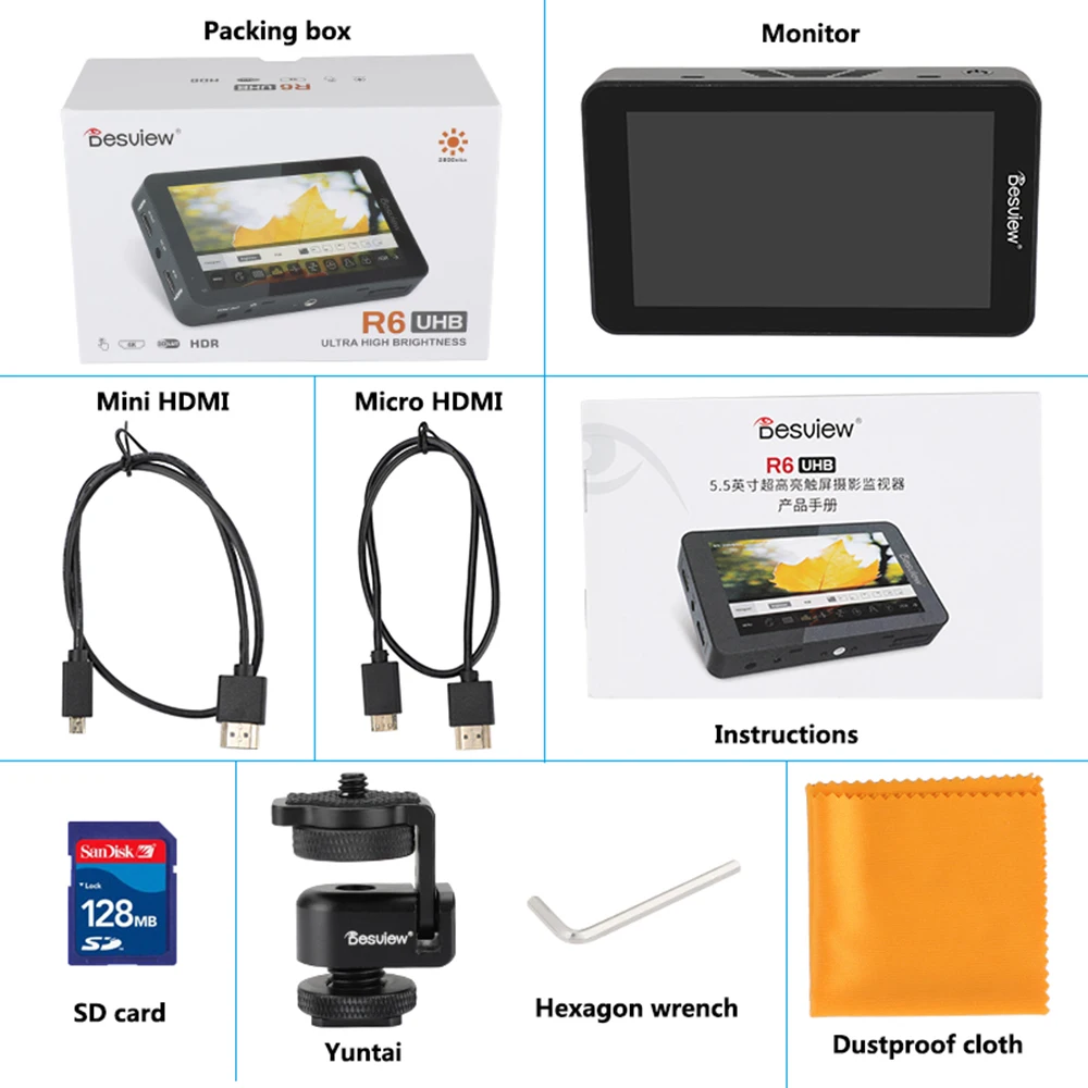 CAMVATE schwview R6 UHB 5.5 "Touchscreen Field Monitor 2800nits 4K HDMI con 3D LUT HDR Vectorscope a forma d'onda per fotocamera DSLR nuovo