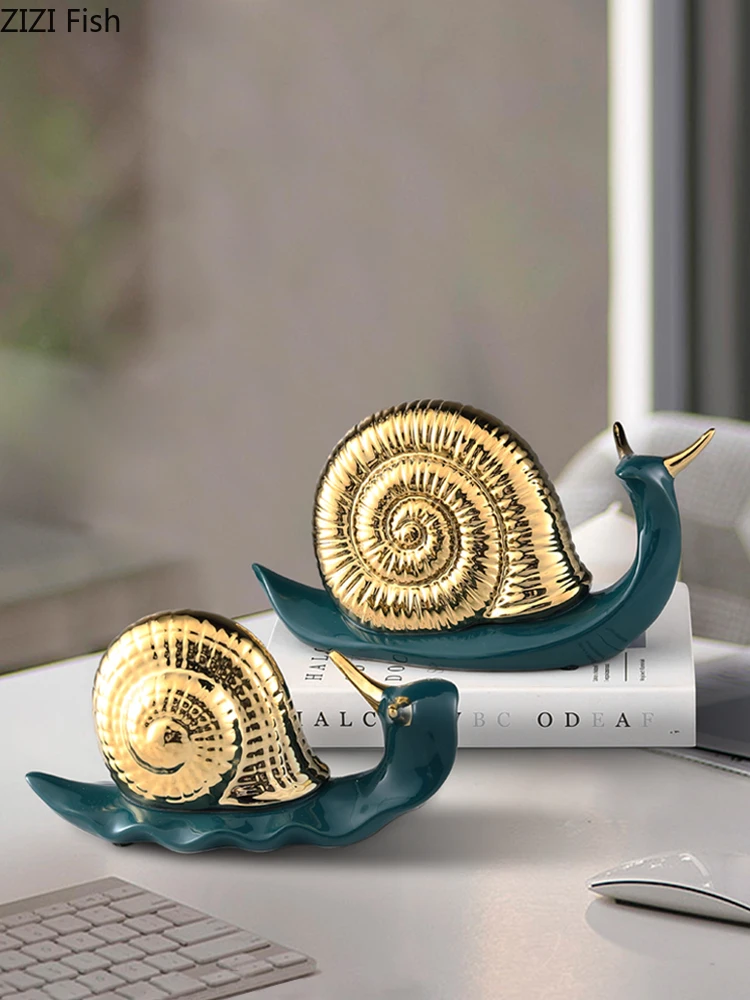 

Creative Snail Ceramic Ornaments Simulation Animal Golden Handicraft Furnishings Twopiece Modern Home Decoration Accessories