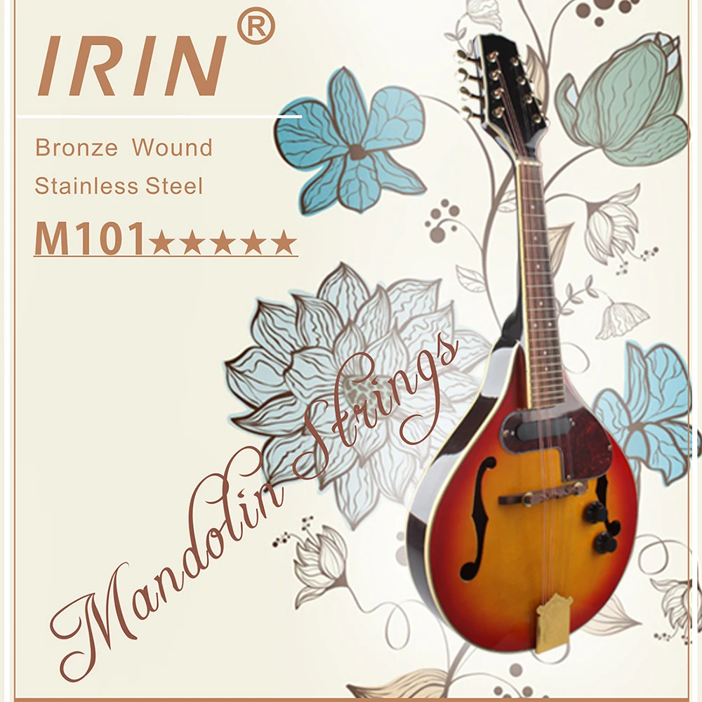 IRIN M101 Full Set Mandolin Strings Bronze Wound Stainless Steel Silver & Gloden Color (.010-.034) Guitar Strings & Accessories