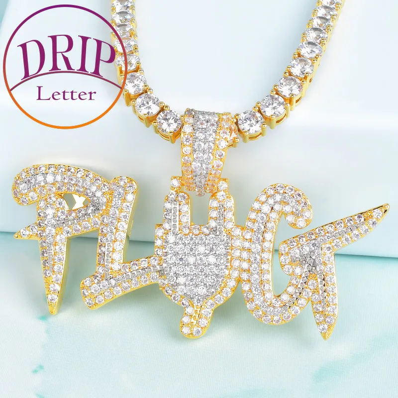 Gold Color Plug Letter Combination Pendant Micro Pave Finish Zircon Hip Hop Necklace Chain Men's Jewelry