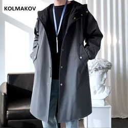 2025 spring Long style coat men's High quality casual trench coat , casual hoooded jackets men,Men's Clothing Windbreakers FY33