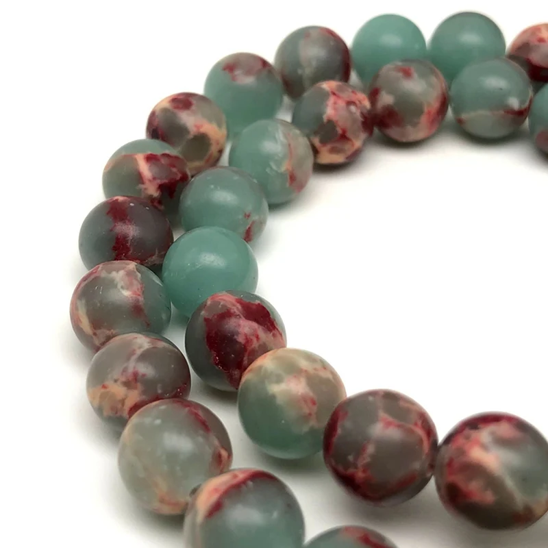 Assorted Natural Regalite Round Sea Sediment Jasper Loose Full Strand Imperial Impression Stone Beads for DIY Jewelry Making 15\