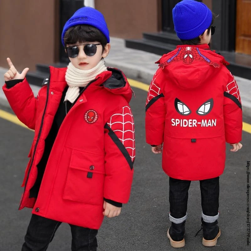 Disney SpiderMan Boys Padded Clothes Fashion Children Boy Long Padded Winter Coats Cotton Clothes Handsome Boys Winter Outerwear