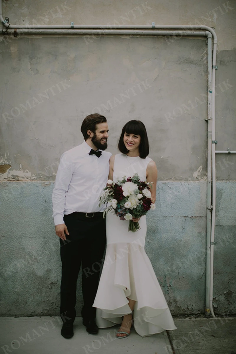 Vestido de novia de sirena sin mangas, ropa de boda de satén con volantes, Organza, blanco, marfil, 2020