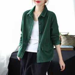 2024Spring Autumn New Corduroy Long-Sleeved Short Jacket Women's Pure Color Corduroy Coat Femalet Single-Breasted Thin Top L669