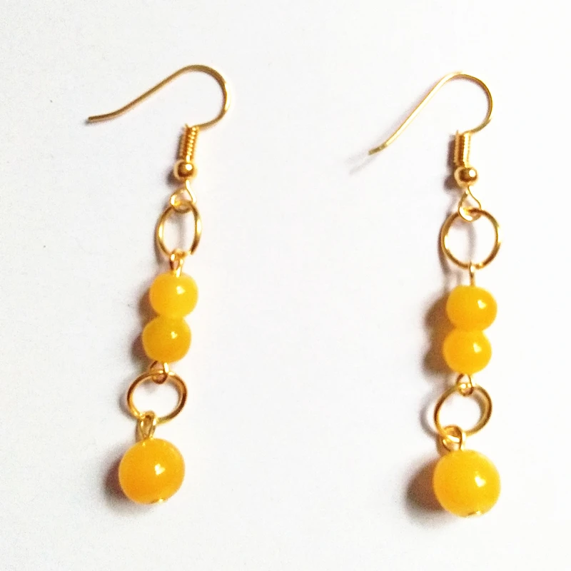 New Fashion Yellow Glass Bead Drop Earrings Dancing earrings Handmade Earrings Coloured Paint Beads Gold Hooks Friendly Jewelry