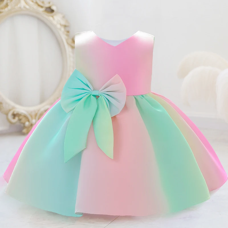 Summer Newborn Baptism 1 Year Birthday Dress For Baby Girl Colorful Princess Dresses Party Dress Child Costumes Gradient