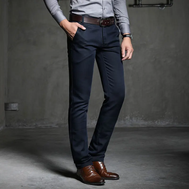 Spring Men Suit Pants Large Size Fashion Office Meeting Business Casual Stretch Slim Comfortable Breathable Black Blue Trousers