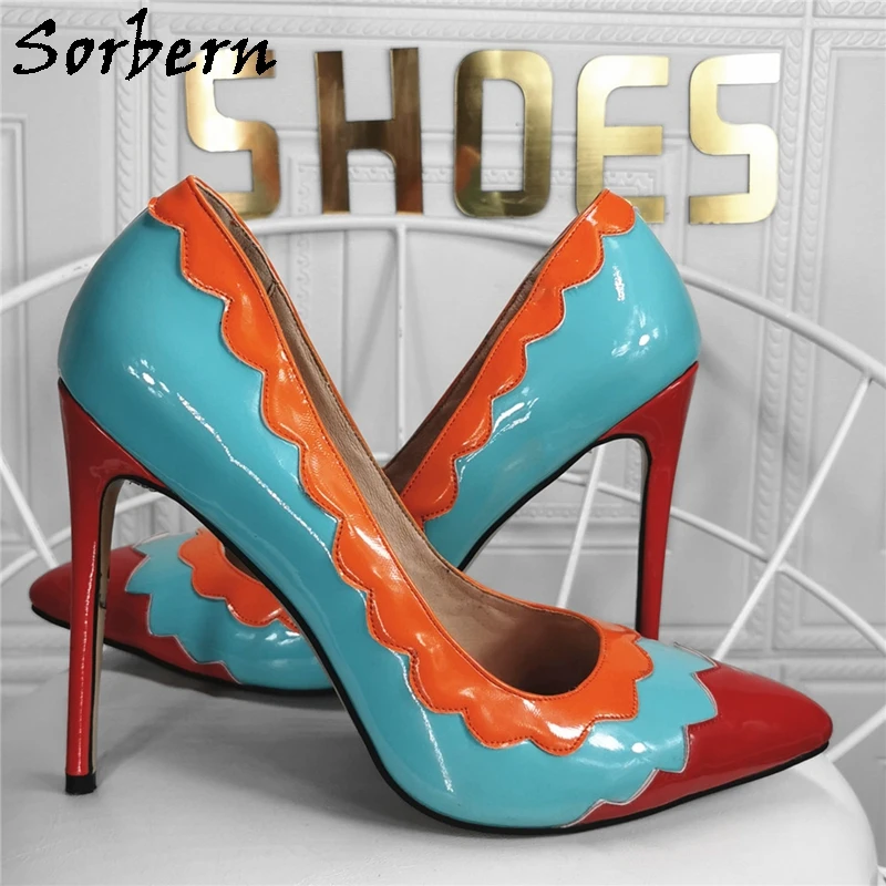 

Sorbern Wave Side Women Pump Shoes Slip On Party Heels Woman Shoes 2020 Size 10 Unique Heels Night Club Footwear Multi Color