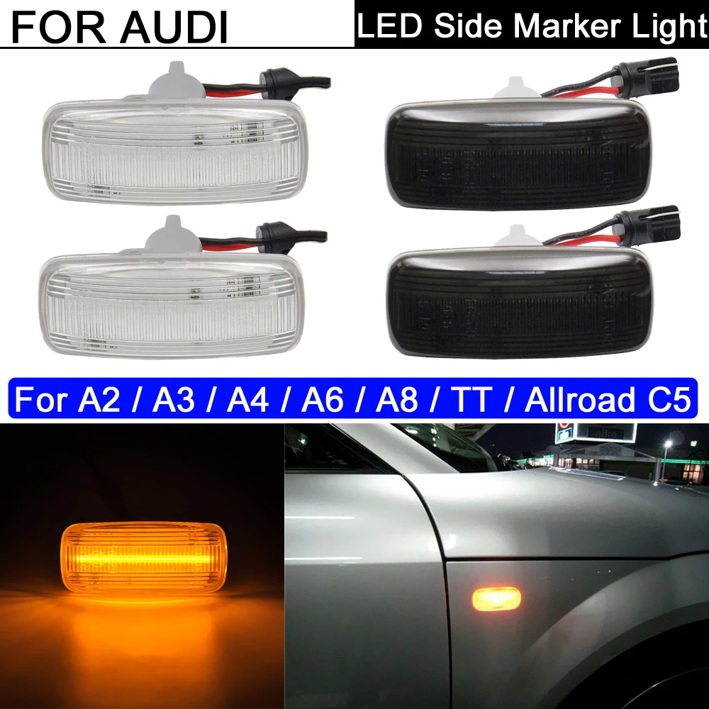 2Pcs Error Free Front LED Side Marker Light Amber Turn Signal Blinker Indicator Lamp For Audi A2 A3 A4 A6 A8 TT Allroad C5