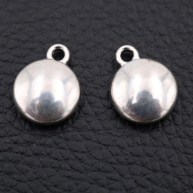 15pcs Silver Color Plated Smooth Round Alloy Pendant DIY Charm Earring Bracelet Jewelry Crafts Making 15*12mm A2097