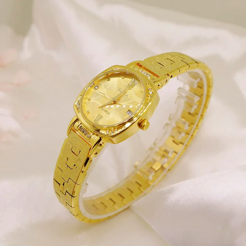 Vietnam Sand Gold Square Retro Temperament Calendar Women Watch Waterproof Quartz Diamond Small Square Luxury Ladies Gold Watch