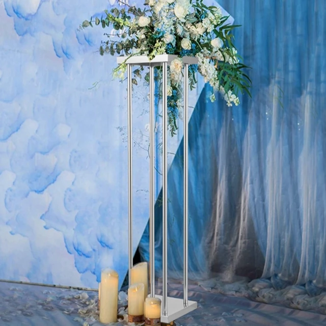 Wedding Flower Stand Metal Vase Stand with Plates Silver Color Floor Metal Column Table Flower Stands for Home Event