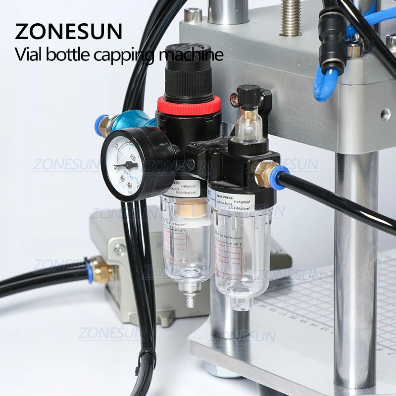 ZONESUN Pneumatic Oral Liquid Penicillin Antibiotic Injectable Bottle Capper Aluminum Plastic Glass Vial Crimper Capping Machine