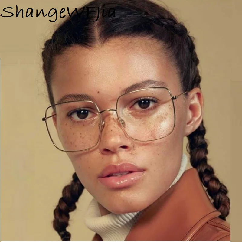 2024 Newest square frame vintage Eeygalsses Women Oversized Big SizeOptical Frames Metal Glasses Frame Clear lens Eyeware