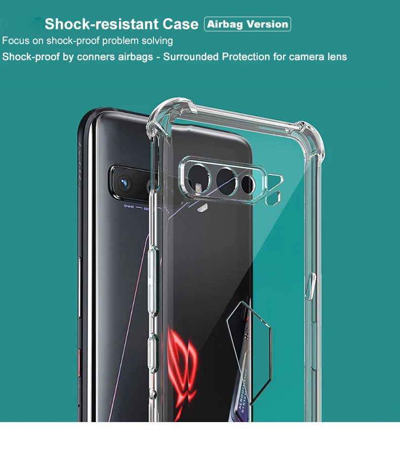 Para asus rog telefone 3 zs661ks caso almofada de ar à prova de choque airbag silicone capa traseira caso de telefone claro para asus rog telefone 3 strix