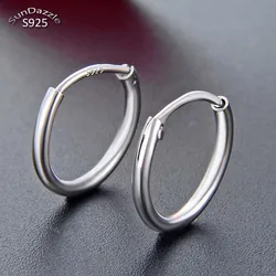 Genuine Real Pure Solid 925 Sterling Silver Round Hoop Earrings For Women Kids Girl Jewelry Round Hoop Female Earrings 8~18mm