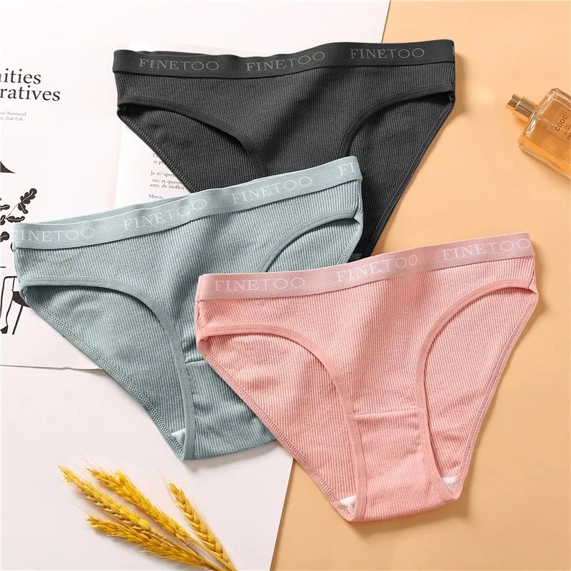 FINETOO Algodão Cuecas das Mulheres Calcinha Sexy Cuecas Femininas Calcinha Cor Sólida das Mulheres Intimates Underwear Mulheres M-2XL 3 Pçs/set