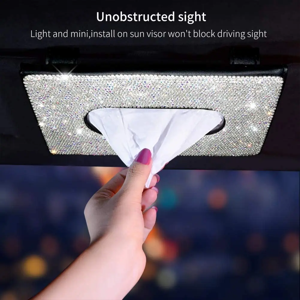 

Bling Bling Car Sun Visor Tissue Holder Napkin Box Car Tissues Holder Crystal Rhinestones Paper Towel Cover Case for Women