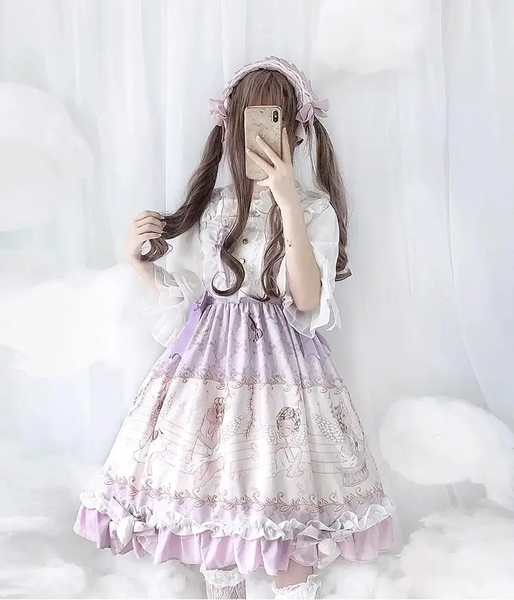 Prinzessin täglichen tee party süße lolita kleid vintage spitze bowknot nette druck viktorianischen kleid kawaii mädchen gothic lolita jsk cos