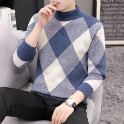 Warm Mink Cashmere Sweater Men New Winter Round Collar Pullover Jumper Soft Thick Pull Homme Fashion Mens Christmas Sweaters