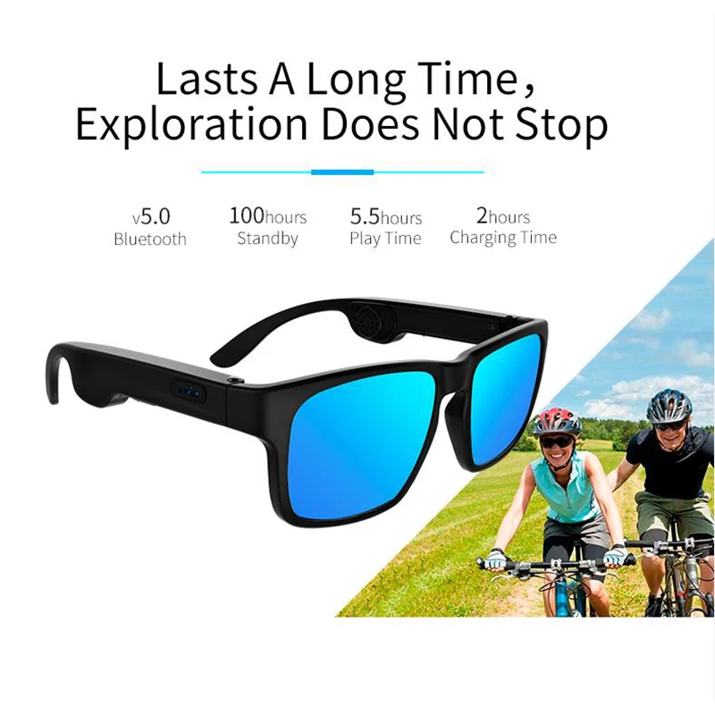 Bone Conduction Wireless Bluetooth 5.0 Smart Glasses Stereo Headset Polarized Sunglasses Can Be Matched With Prescription Lens