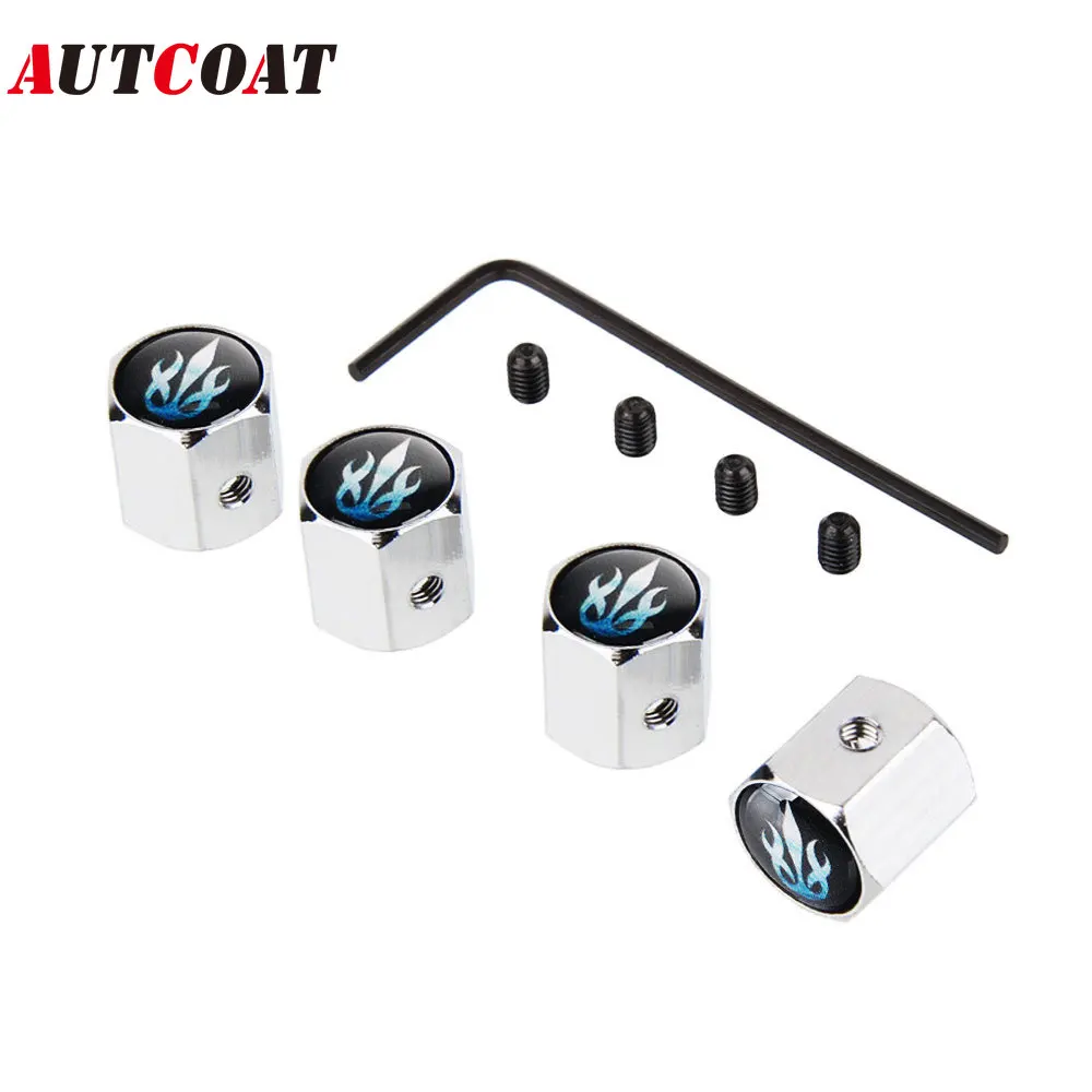 

AUTCOAT 4Pcs/Set Blue Flame Style Car Tire Valve Stem Caps For Car/Motorcycle,Air Leakproof And Protection Your Valve Stem