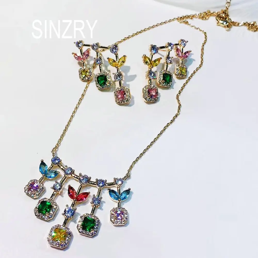 SINZRY new luxury shinning cubic zircon chokers necklace earring fashion Jewelry sets for women