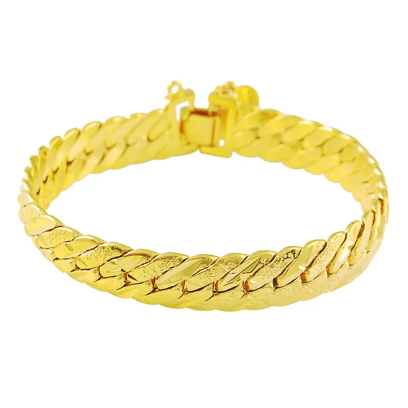 Wholesale Men\'s Chunky Men\'s Hand Chain Bracelets 24k Gold Color Link Chain Bracelet For Women Jewelry