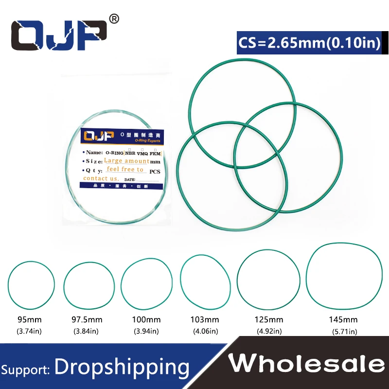 1PC/lot Fluorine rubber Green FKM O ring Seal CS2.65mm ID 95/97.5/100/103/125/145/160 mm Rubber ORing Seal Gasket