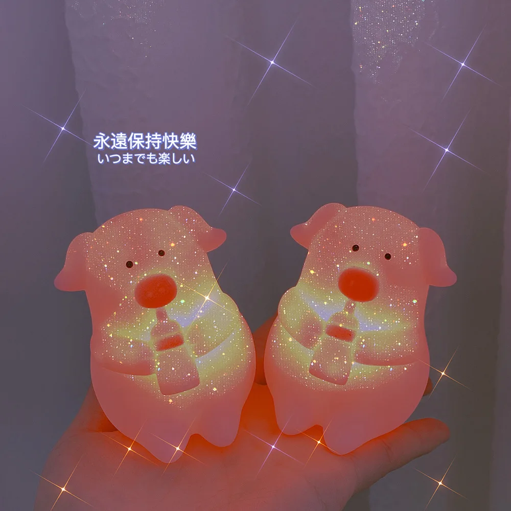 LED Mini Pig Toy Lamp Cute Decor Bedside Light Button Battery Operated for Children Bedroom Desk Toy Decoration Mini Lighting