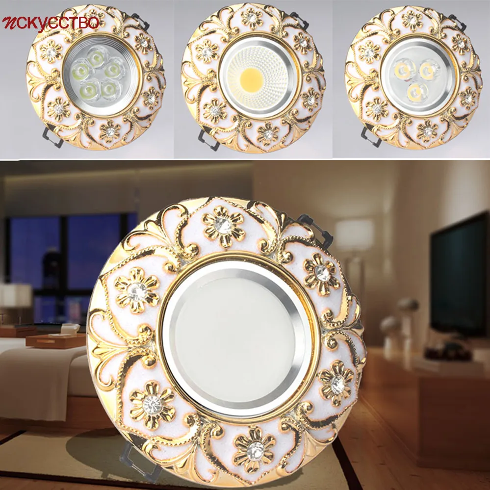 

Europe Luxury Diamond-Encrusted Gold Garland Led Downlights 3W 5W 7W For Hallway Foyer Dining Room 220V Recessed Lamp Spotlights