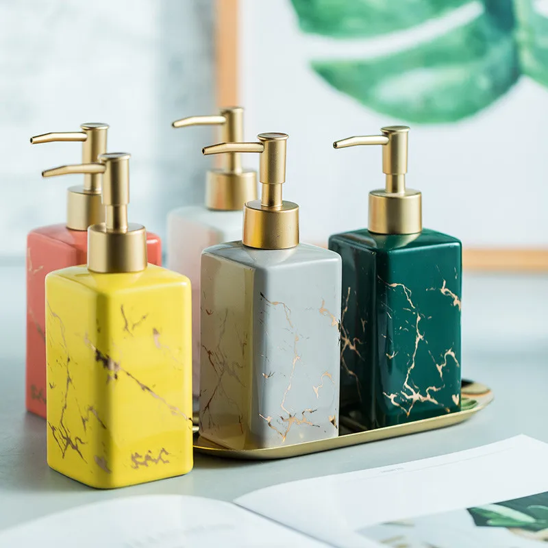 Ceramic Liquid Soap Dispenser Porcelain Bathroom Shampoo Shower Gel Latex Bottle Gold Bath Hardware Birthday Gift Present 320ML