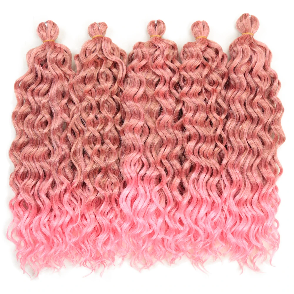 18-24 Inch Ocean Wave Crochet Braid Hair Hawaii Afro Curls Natural Synthetic Braiding Hair Extensions Pink 613 Hair Expo City