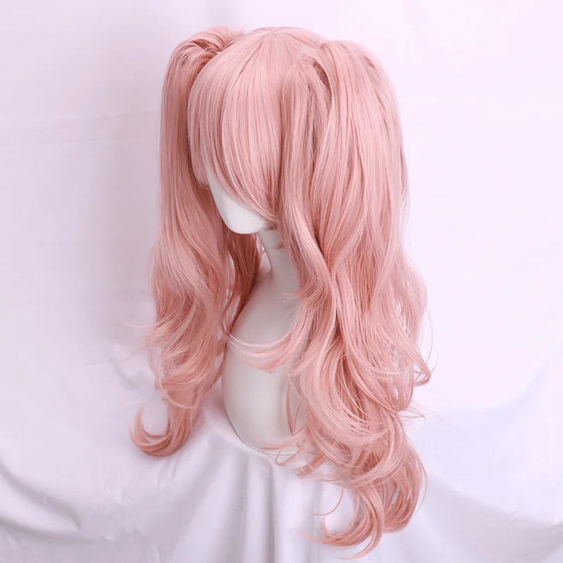 Morematch Enoshima Junko Cosplay Wig Pink Long Wavy and Horsetail Clip Heat-resistant Cosplay Wig Headdress