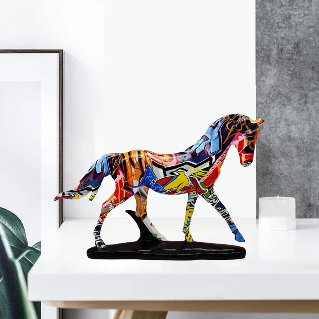 3D Graffiti Horse Figurine Store Shopwindow Display Sculpture  Home Office Desk Good Fortune Feng Shui Statue Collections Craft