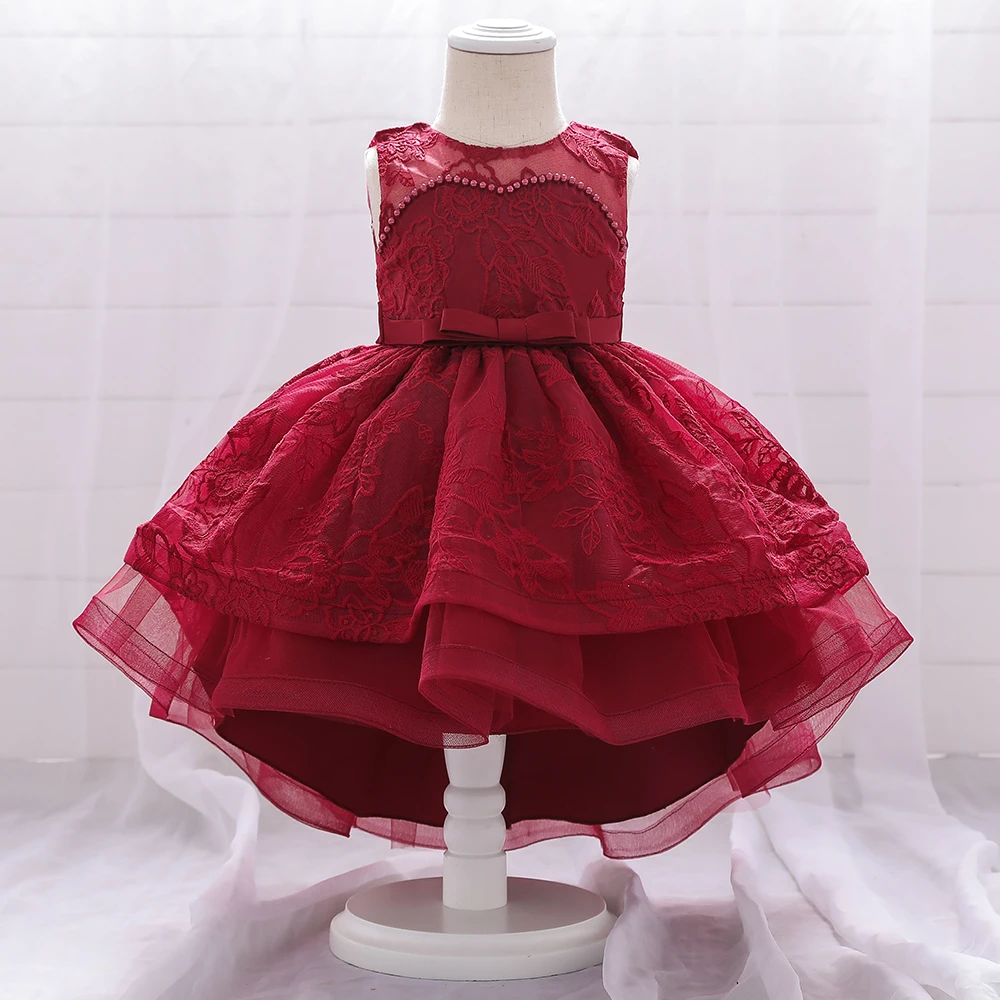 Infant Trailing Baptism Dress Baby Girl 1 Year Birthday Princess Dress Embroidery Flower Baby Girl Dresses Party And Wedding