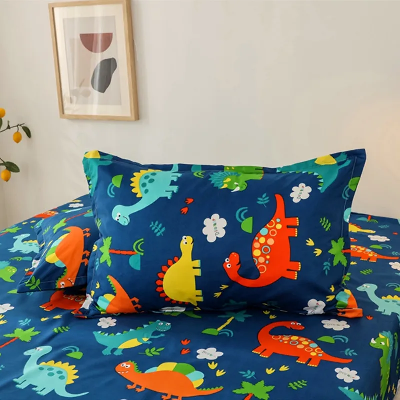 Bonenjoy  Bed Sheet Sets Single/Double/Queen Size sabanas de cama Dinosaur Cartoon Style Sheets on an Elastic Band For Kids