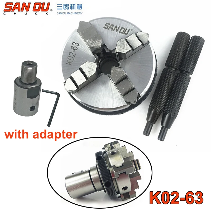 

63mm 2.5" LATHE Chuck 4 Jaw Manual Mini Self-Centering Chuck Sanou K02-63 with Connecting Rod Connector for CNC Woodworking