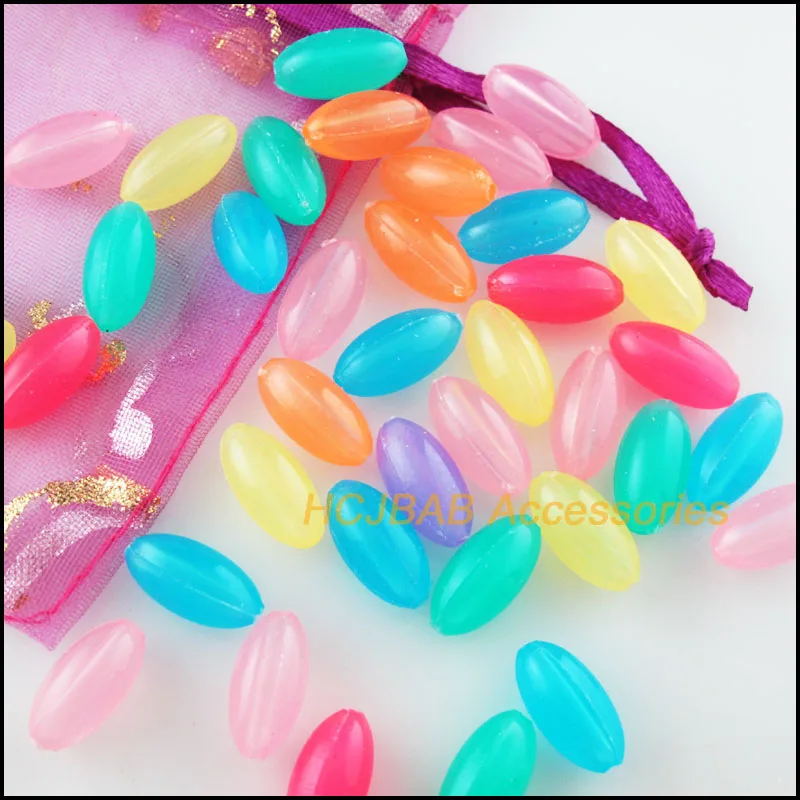 80Pcs Mixed Rice Oval Acrylic Plastic Jelly Spacer Beads Charms 7x14mm