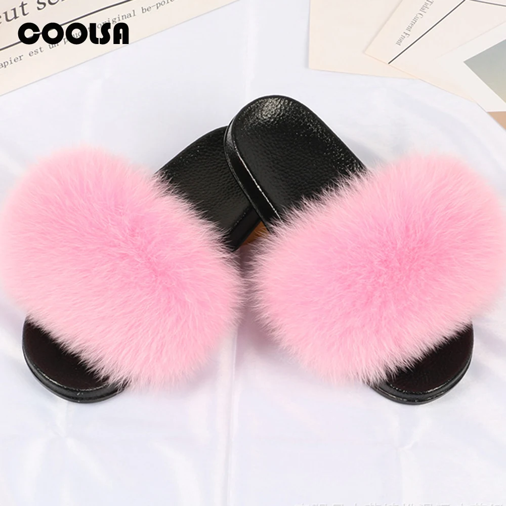 ฤดูร้อน Fluffy Raccoon Fur สไลด์เด็กรองเท้าแตะ Furry ขนสุนัขจิ้งจอกจริง Flip Flops แบนเด็กสายรุ้งรองเท้าผู้หญิงรองเท้าแตะขนฟู