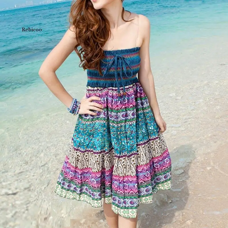 High Waist Boho Floral Women Long Skirt Pleated A-line Elastic Sashes Vintage Women\'s Skirts Spring Summer Fashion beach Clothes